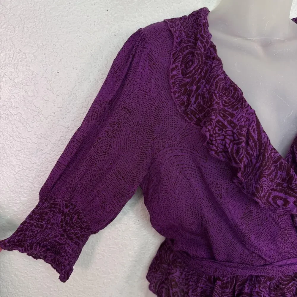 Free People Top Women Small Olivia Floral Wrap Ruffle Tie Tunic Blouse Boho
